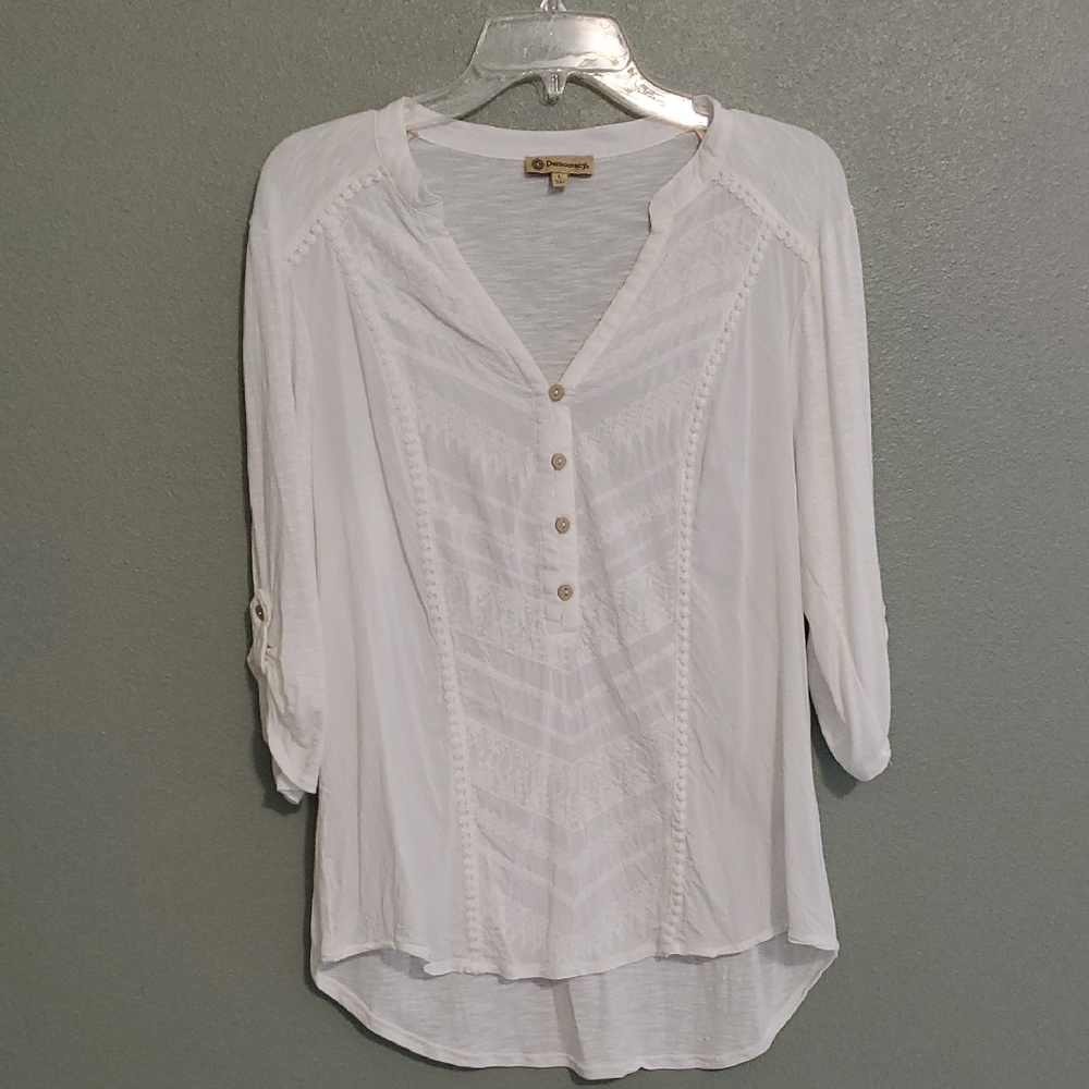 Democracy White V-Neck Blouse